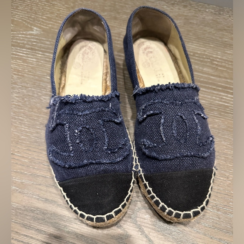 Chanel Espadrilles Blue Denim & Black Canvas 37